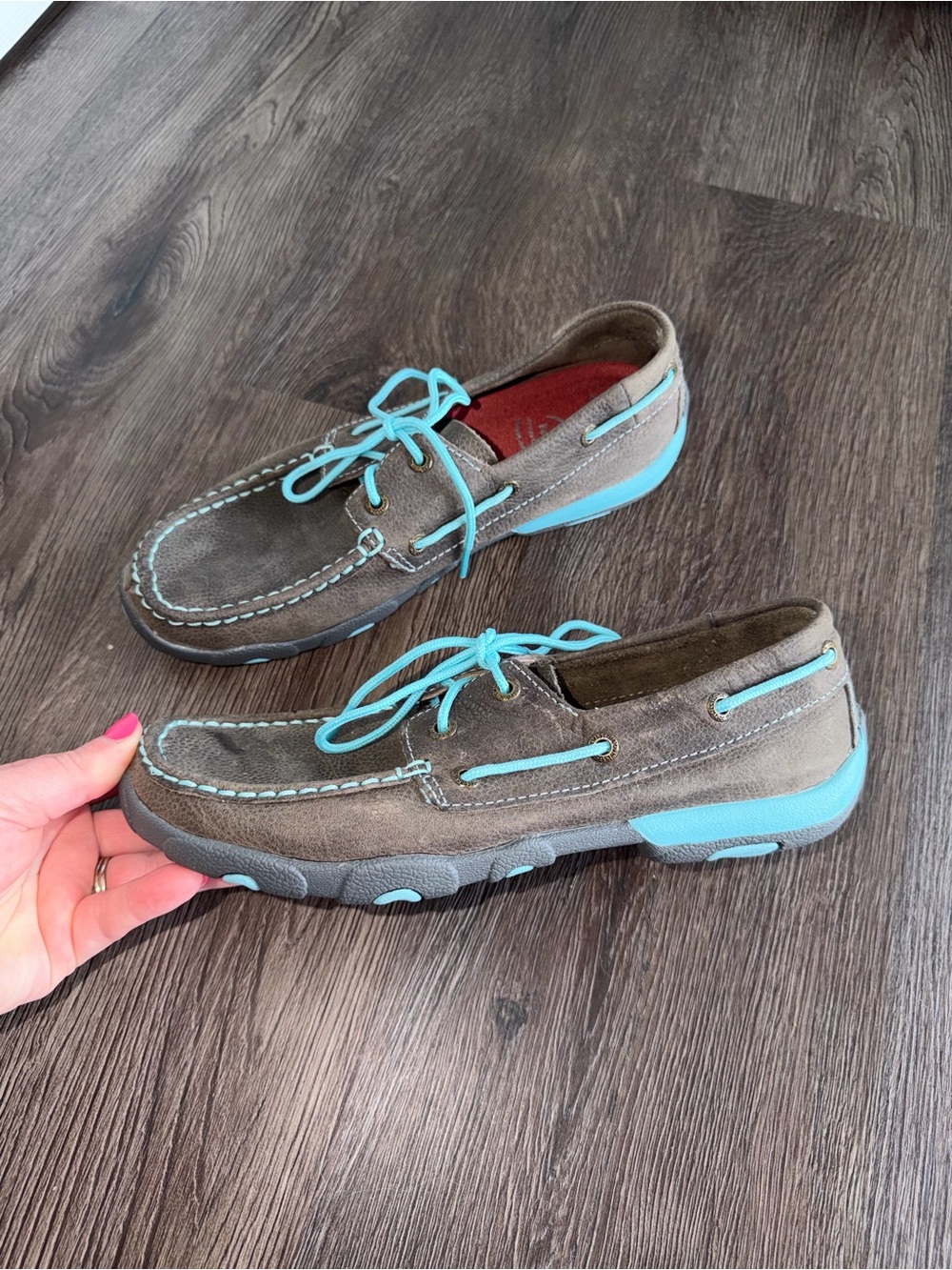 Twisted X Women's Brown Suede Boat Shoes with Turquoise Trim